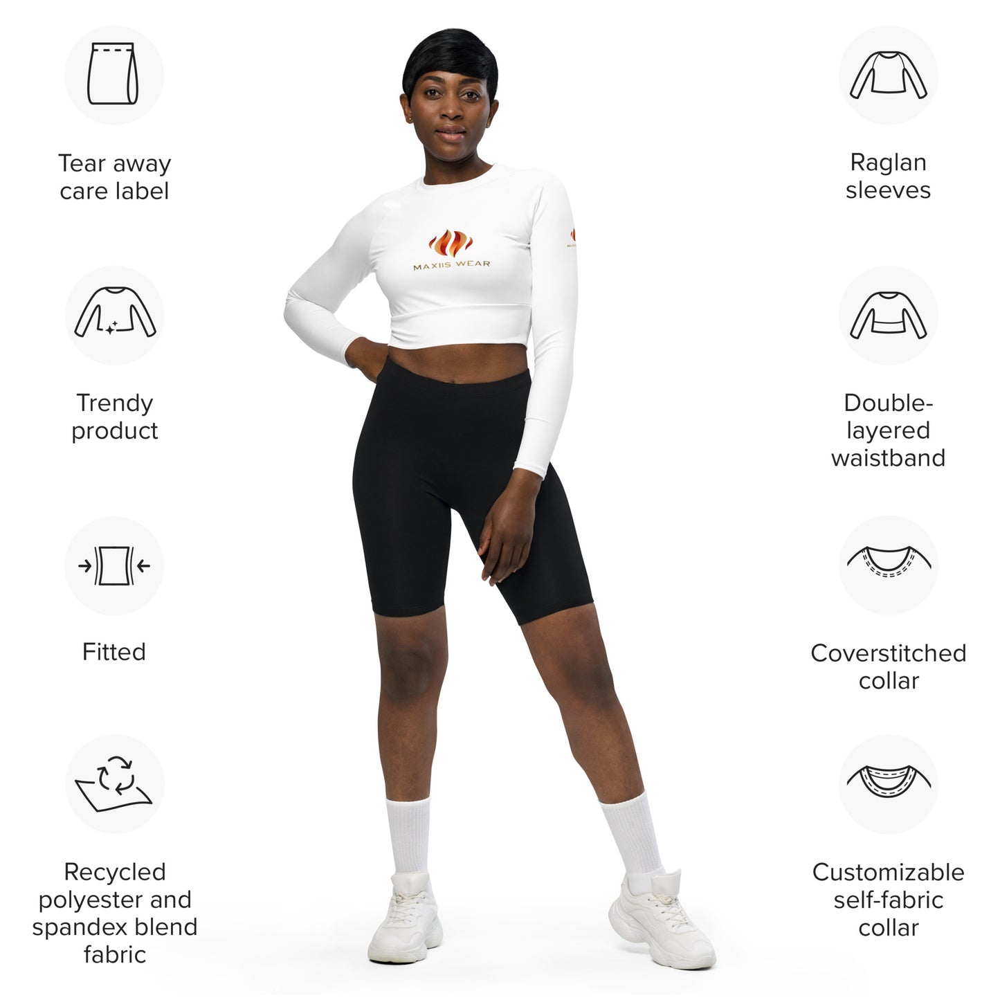 All-Over Long Sleeve Crop Top -Maxiis Wear